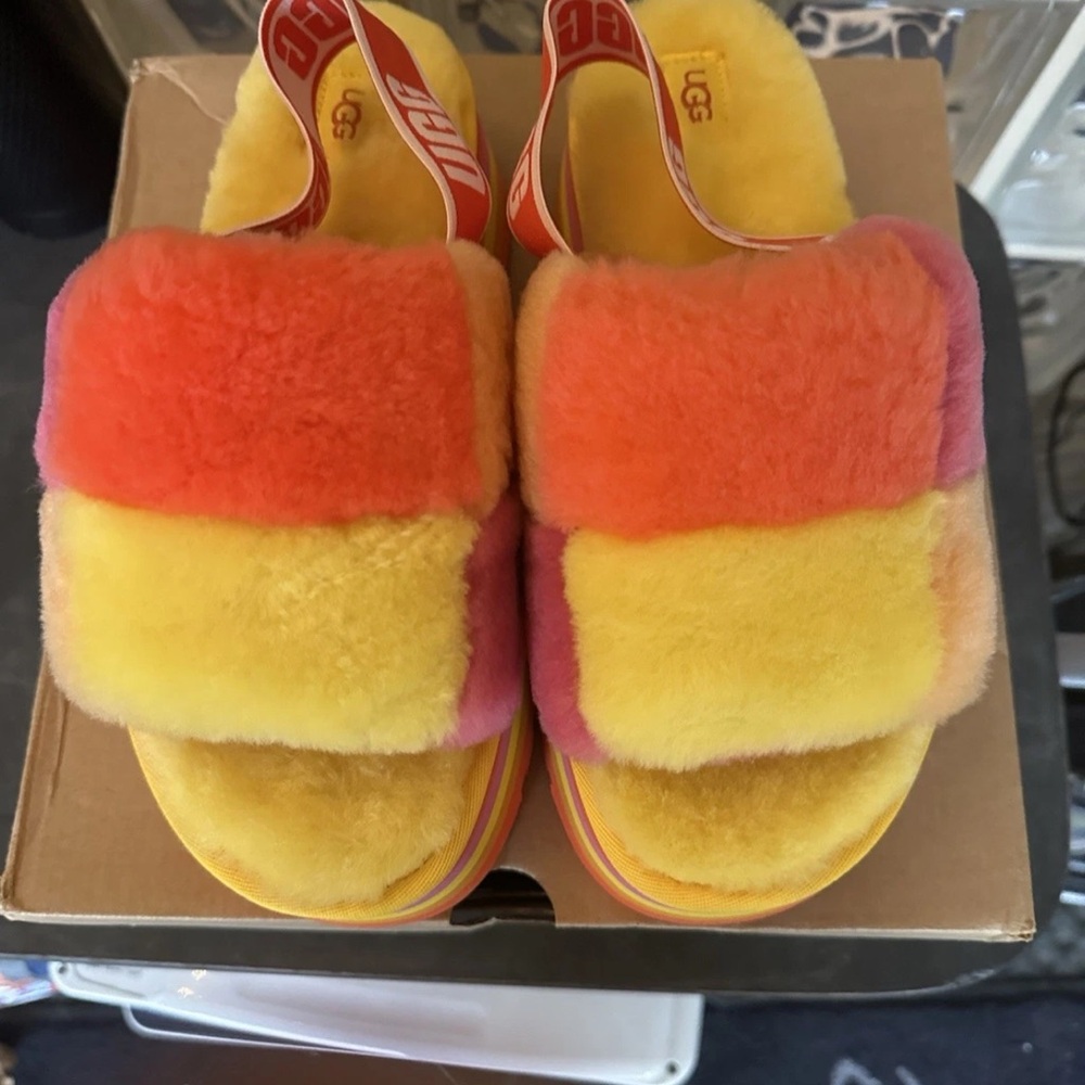 UGG Multicolor Rainbow Fluff Platform Sandals - image 6